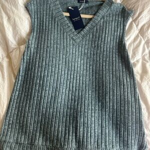 Sampeel Ribbed Sweater Tank V-Neck Blue Size Large NWT
